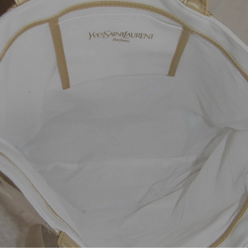 Yves Saint Laurent YSL Parfums White Canvas Gold Trim Tote Bag Shopping Travel - Picture 4 of 5